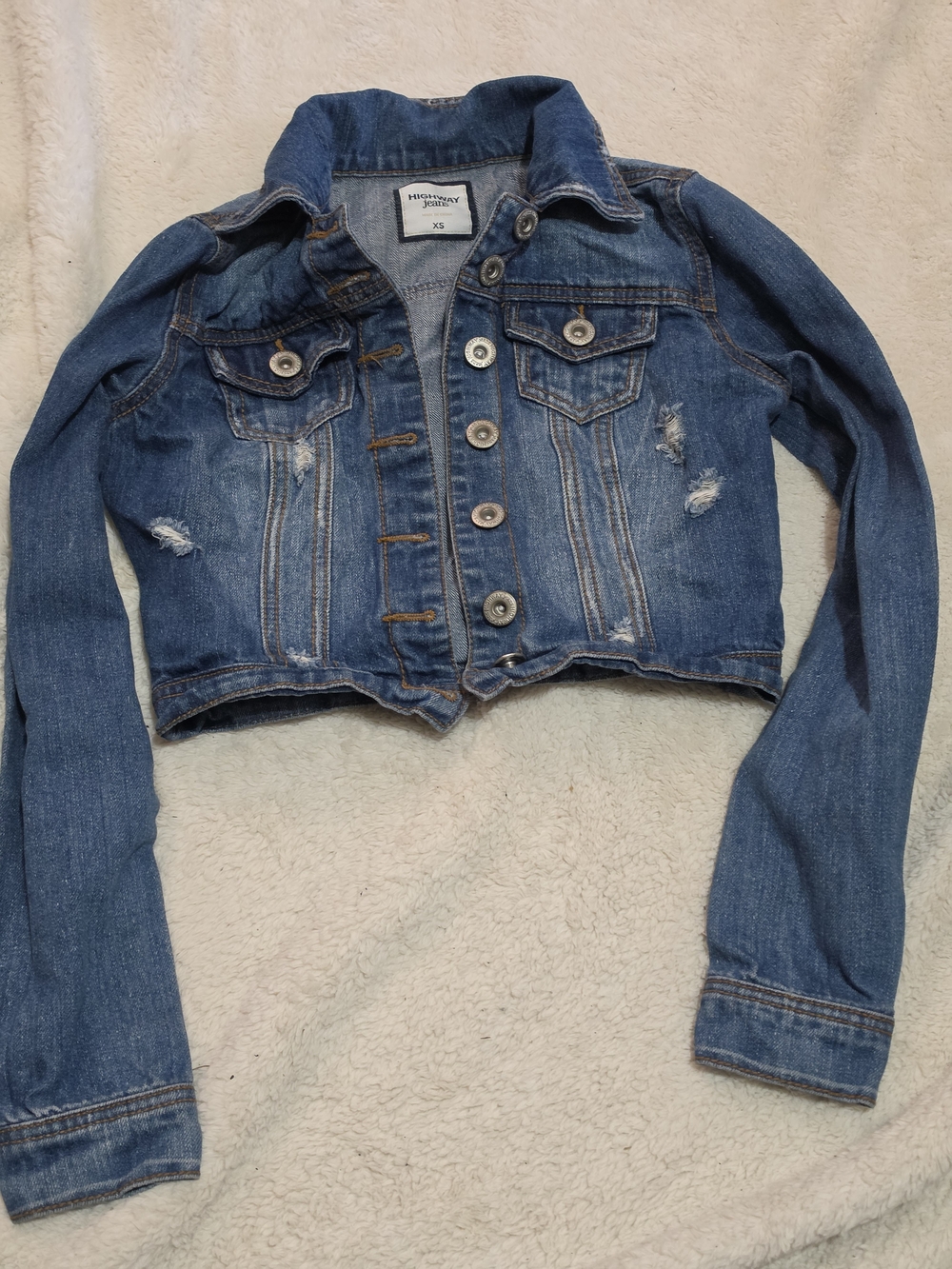 Highway Jeans Blue Cropped Distressed Denim Jacket